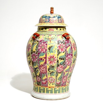 A Chinese Straits or Peranakan porcelain famille rose vase and cover, 19th C.