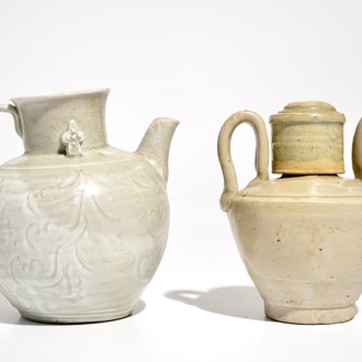 Two Chinese grey- and brown-glazed ewers, Song/Yuan