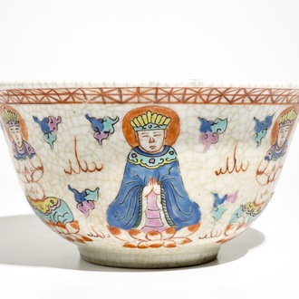 A large Chinese famille rose Bencharong style bowl for the Thai market, 19th C.