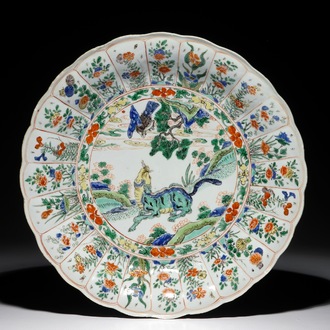 A lobed Chinese famille verte dish with a tiger, Kangxi