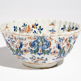 A gadrooned Dutch Delft cashmire palette bowl, ca. 1700