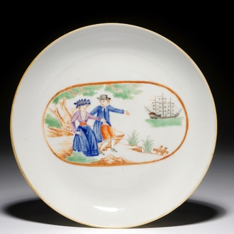 A Chinese export porcelain "The Sailor's Farewell" saucer dish, Qianlong