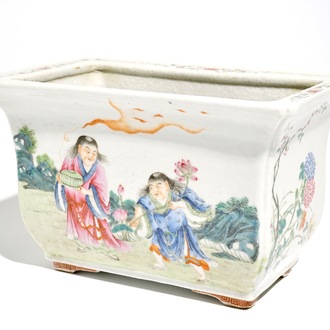 A Chinese famille rose jardiniere with fine figures, Guangxu mark and probably of the period