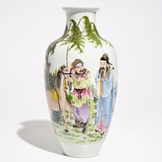 Een Chinese famille rose vaas met grote figuren, Ju Ren Tang merk, Republiek, 20e eeuw