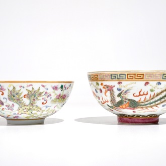 Two Chinese famille rose bowls with dragons and phoenixes, Daoguang and Guangxu mark, 19/20th C.