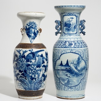 Two tall Chinese blue and white vases, 19/20th C.
