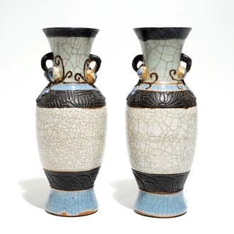 A pair of Chinese Nanking crackle-glazed vases, 19th C.