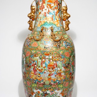 A very tall Chinese Canton famille rose vase, 19th C.