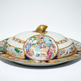 A Chinese Canton famille rose tureen and cover, 19th C.