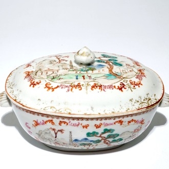 A Chinese famille rose Meissen style tureen and cover, Qianlong