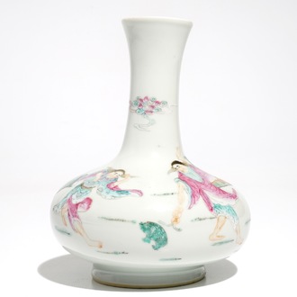 A Chinese famille rose Hehe Er Xian brothers vase, Qianlong mark, 20th C.