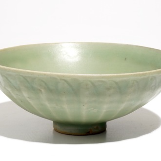 A Chinese Longquan celadon lotus bowl, Ming