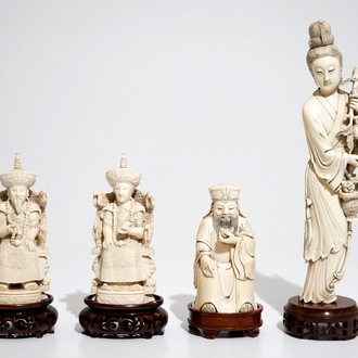 A Chinese ivory emperor's pair, a sage and a female immortal, 19/20th C.