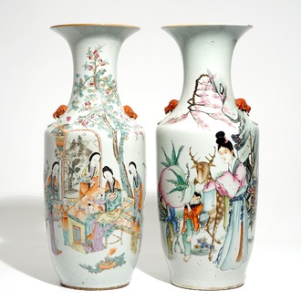 Two tall Chinese famille rose and qianjiang cai vases, 19/20th C.