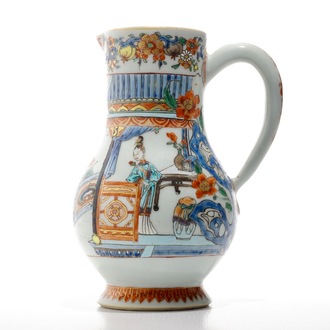 A Chinese verte-Imari jug with fine figural design, Yongzheng