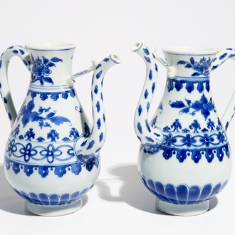 A pair of Chinese blue and white ewers, Transitional period