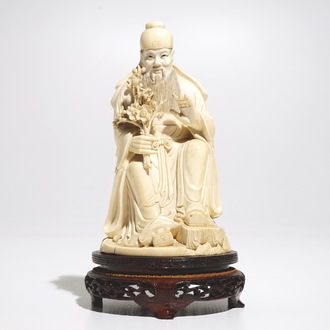 A Chinese ivory figure of Lin Hejing, early 20th C.