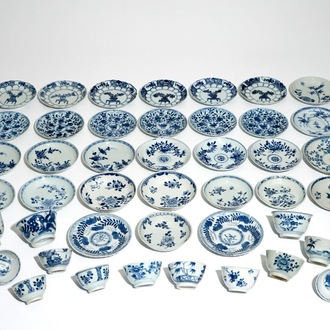 A Chinese blue and white bowl, 14 cups and 31 saucers, Kangxi and later