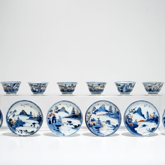 Huit tasses et soucoupes en porcelaine de Chine de style Imari, Kangxi