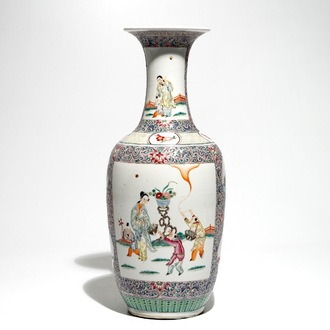 A Chinese famille rose vase with figural design, 19th C.