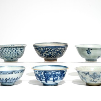 Six Chinese blue and white bowls, Ming