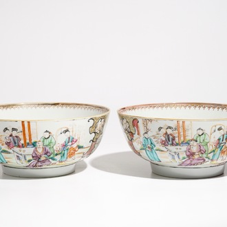 A pair of large Chinese famille rose mandarin bowls, Qianlong