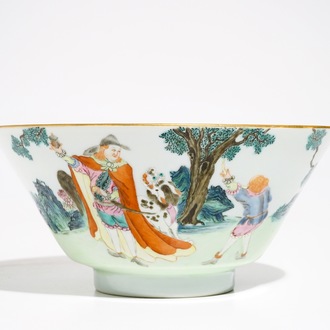 A Chinese famille rose bowl with Europeans, Qianlong mark and of the period