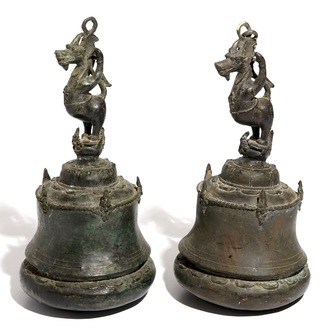 A pair of large bronze temple bells, India or Nepal, 19th C.