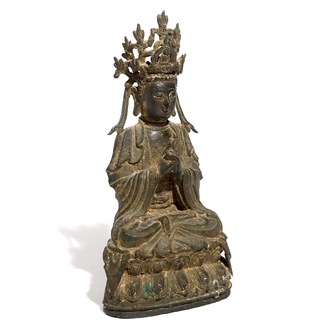 A Chinese inscribed and dated gilt bronze figure of Guanyin, Ming