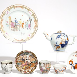 Un lot varié en porcelaine de Chine grisaille, famille rose et de style Imari, Qianlong