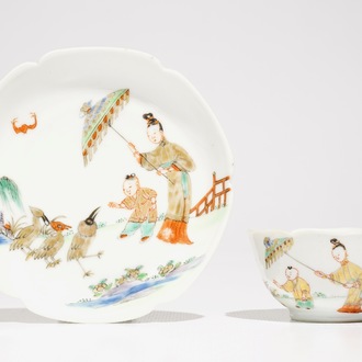 A Chinese Pronk style cup and saucer, Qianlong, ca. 1740