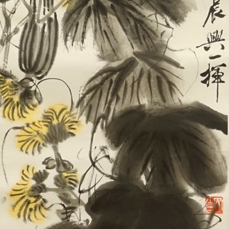 Qi Baishi (1864-1957), Long melons and their vines, ink and colour on paper