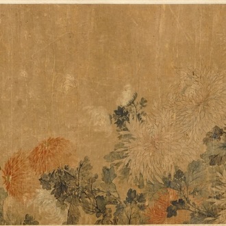 Une peinture rouleau sur papier figurant un ensemble floral, Chine, 18/19ème