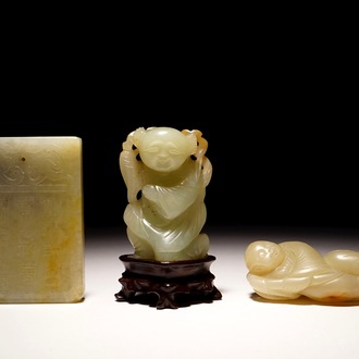 Drie Chinese jade snijstukken, 19/20 eeuw