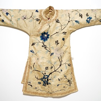 A Chinese embroidered silk woman’s robe, late Qing or early Republic