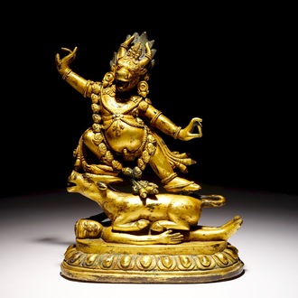 A Tibetan gilt bronze figure of Yama Dharmaraja, 18th C.