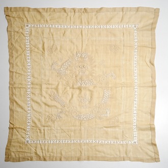 A square Chinese embroidered silk shawl with a dragon, late Qing