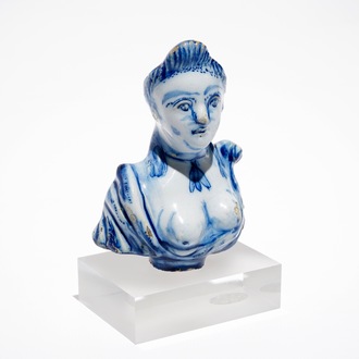 A Dutch Delft blue and white bust of a female, 18th C.