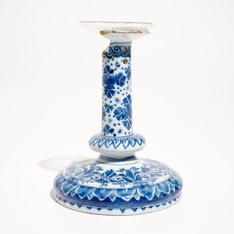 A Dutch Delft blue and white candlestick, 1st half 18th C.