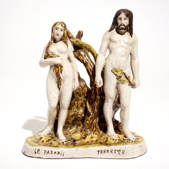 A French faience group depicting Adam and Eve, Dinan, 19th C.