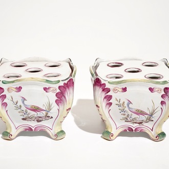 A pair of square French faience flower holders, Luneville, 19th C.