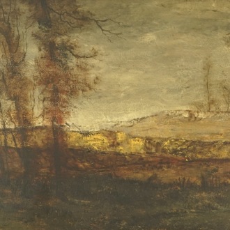 Van de Kerkhove, Fritz (België, 1862-1873), Een landschap met bomen, olie op paneel