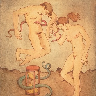 Eemans, Marc (Belgique, 1907-1998), Adam et Eve, huile sur papier, daté 1956
