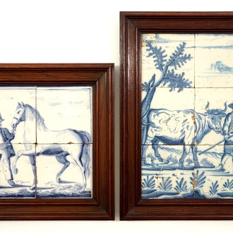 Two Dutch Delft blue and white tile panels, 19th C.