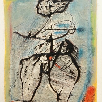 Van Hecke, Willem (Belgique, 1893-1976), Figure abstraite, huile sur papier, daté 1970