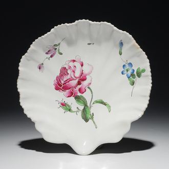 A French faience shell-shaped dish with floral design, Joseph Hannong, Strasbourg, 18th C.