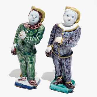 Two polychrome Brussels faience figures, 18th C.