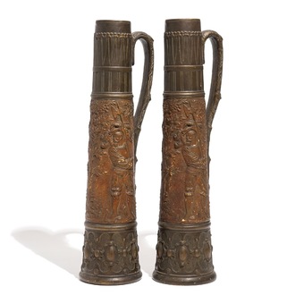 A pair of massive German stoneware beer steins, 19/20th C.