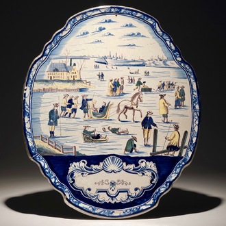 A massive polychrome Dutch Delft ice-skating plaque, Makkum, 19th C.