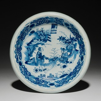 A blue and white French faience chinoiserie bowl, Nevers, 2nd half 17th C.